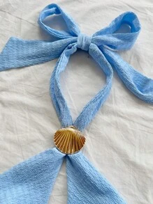 Soleia Top casual sin mangas de mujer para vacaciones, con cuello cruzado drapeado y espalda abierta con mariposa anudada, hecho de tela texturizada de punto, con decoración de concha metálica, para fiestas, citas, sexy, té de la tarde, playa, verano