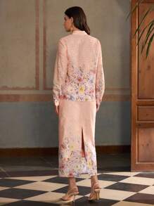 ZEYLAH 2 pièces Ensemble tenue à manches longues de style vacances avec imprimé dentelle pour le printemps/été - Multicolore - Voir 3