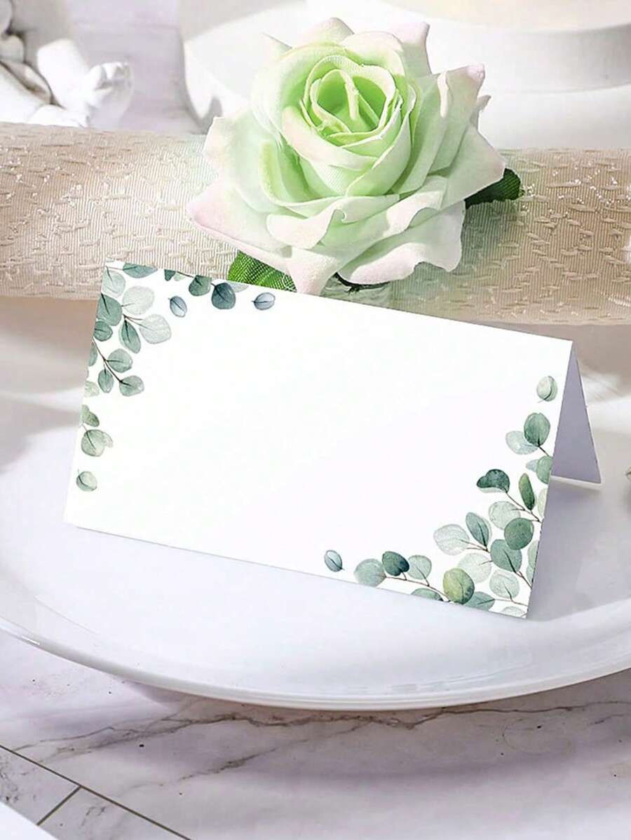 SHEIN 40pcs-Watercolor Place Cards For Wedding Greenery Seating Place Cards Tented Blank Table Cards Printable Tent Cards Folding Name Cards For Party Bridal Dinner, 3.5 X 4 Inch(Fresh),Valentine's Day Party Supplies