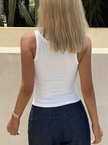 Livesso 女式夏季方领吊带背心，休闲修身性感白色背心，返校服装