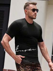 Manfinity VCAY Men's Knit Casual Loose Fit Short Sleeve T-Shirt, Summer - Black - View 4