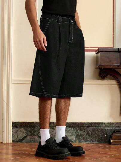 SWAVVY 标准版型男士时尚休闲基本款宽松褶皱原色七分裤