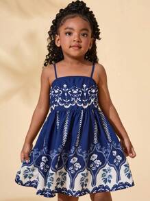 SHEIN 年轻女孩雪纺碎花细肩带连衣裙 - 彩色 - 查看 3