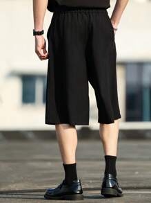 Claim Dot 男士街头休闲口袋宽松及膝短裤 - 黑色 - 查看 2