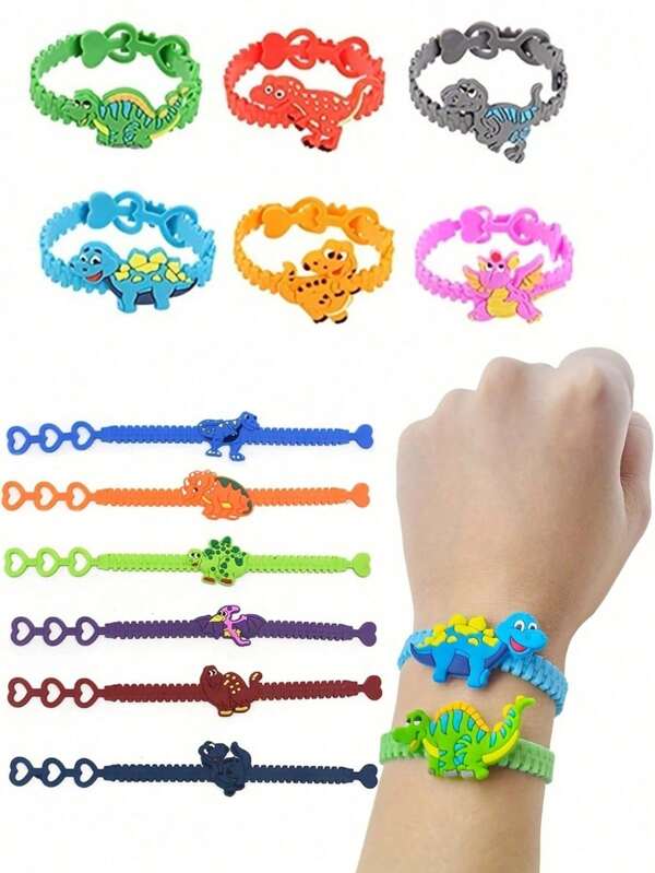 2/6/12/24pcs Dinosaur Silicone Bracelet,Randomly Combined, Perfect For Dinosaur Themed Parties, Birthday Party Decorations, Party Gifts Back To School Valentine Day