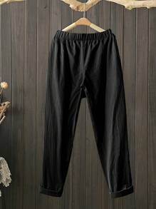 Linhara Plus Size Casual Loose Drawstring Pants, Grey