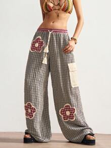 Bohemela Pantalones rectos de cintura baja, de estilo casual y suelto, con estampado a cuadros estilo campo, para el verano - Multicolor - Ver 5