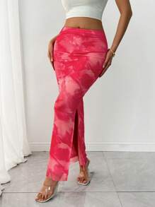 Chiquease 女士渐变印花休闲开衩侧裙