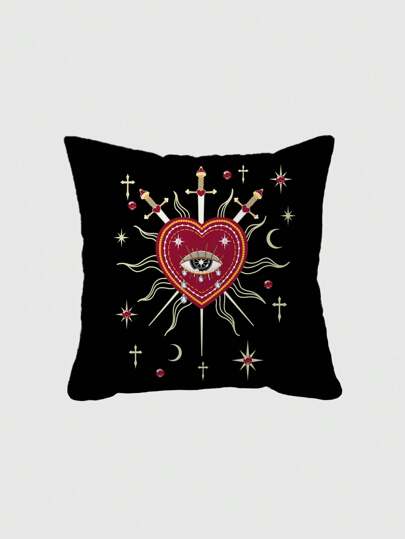 Grunge Punk 1pc Double-Sided Heart Design Throw Pillow Cover, Suitable For Living Room, Bedroom, Dining Room