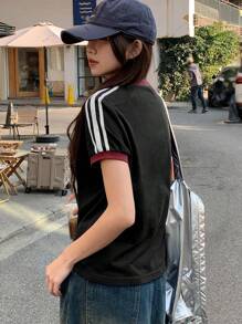 DAZY maglietta casual a maniche corte da donna con logo a contrasto, stile sportivo e casual da strada adatta per adolescenti