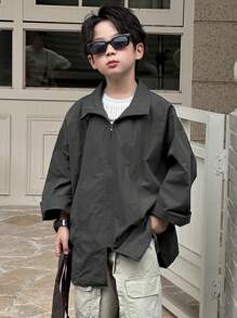 Dazy Kids 青少年男童纯色拉链休闲宽松长袖夹克