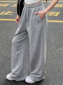 DAZY Pantalones de chándal informales con cordón y bolsillo, sueltos, para adolescentes, color gris, ropa de vuelta al cole