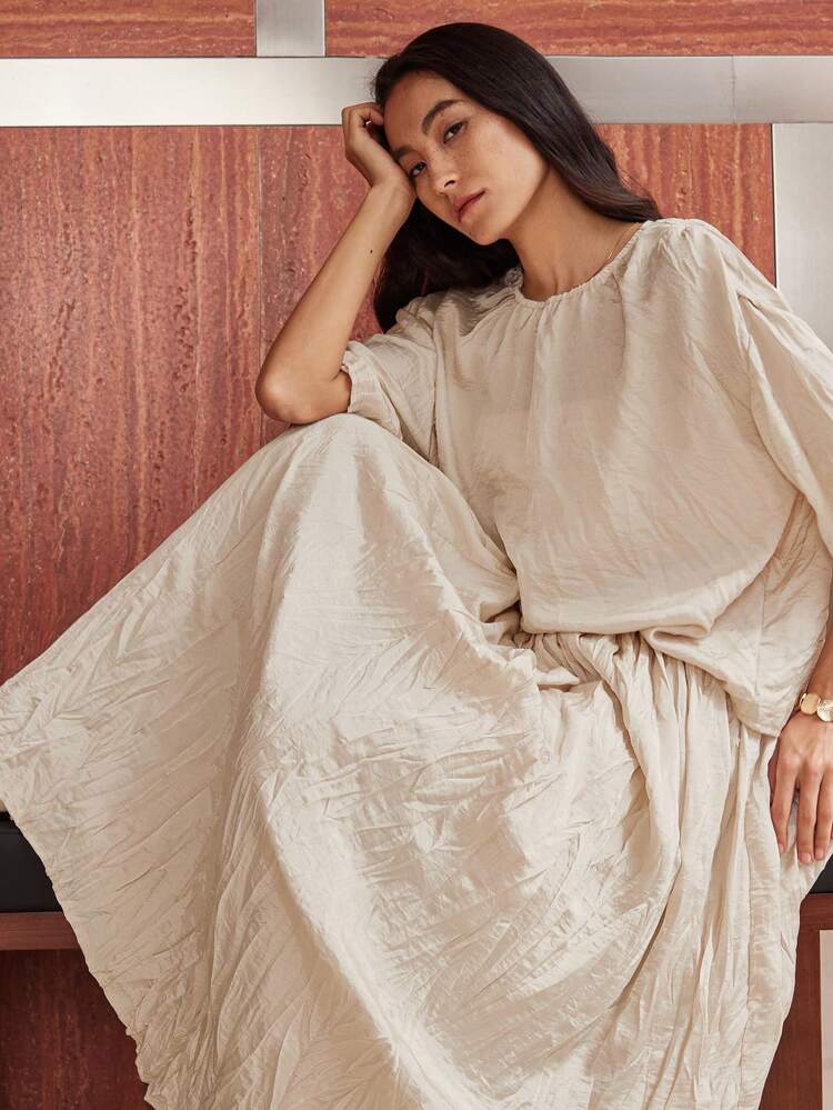 2pcs Women Casual Loose Linen Texture Solid Color Shirt And Skirt Set,Teacher Outfits