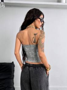 Coolane Top camisola corto de punto acanalado impreso y fruncido