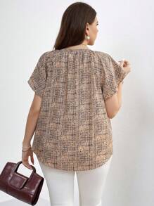 SHEIN Clasi 大码女式镂空胸前短袖衬衫