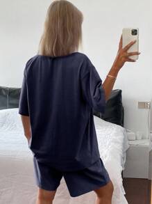 Livesso 2pcs/Set Women Summer Beach Vacation Style Loose Casual T-Shirt Set