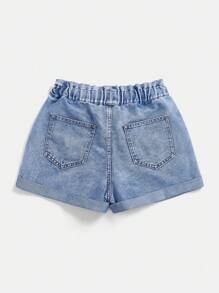 SHEIN Women's Belted Pocket Casual Loose Denim Shorts - Medium Wash - View 2