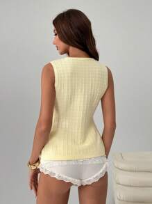 SHEIN EZwear Damen Butter Gelb Lässig Strukturierter Minimalistischer Ärmelloser Strick Top, für den täglichen Gebrauch, Sommer für Damen, Lehrerin für Damen - Weiss - Übersicht 2