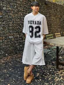 DAZY Summer Letter & Number Pattern Rust Graphic Tee Shirt, Men Grey Business Attire - Light Grey - View 1