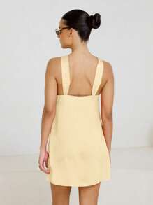 AiiRZ 夏季吊带迷你连衣裙，缎面无袖，A字型，交叉前襟设计，轻盈优雅，迷你裙长，适合派对、晚宴等场合，女士夏季连衣裙 - 黃色 - 查看 2