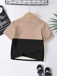 SHEIN 4pcs Young Boys' Casual Chic Colorblock Patchwork Pattern Short Sleeve T-Shirts, Comfortable, Suitable For Spring/Summer