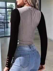 Lavishia 1 Peça Colete Blazer Feminino com Detalhe de Aba em Estampa Xadrez para Outono/Inverno