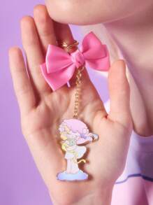 Pop Mart Azura X SHEIN Delicate Handmade Pink Bow Detail Cartoon Pattern Metal Keychain Bag Charm Pendant, Dreamlike