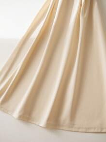 SHEIN Frenchy Plus Size Women Casual Solid V-Neck Batwing Sleeve Buckle Belted Dress, Summer - Beige - View 5