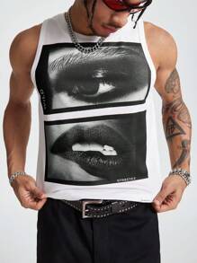 AXEPEAK Men's Casual Mouth & Glasses Graphic Tank Top, Streetwear Style For Summer