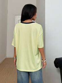 StreetHx Women V-Neck Colorblock Graphic Printed Short Sleeve T-Shirt
