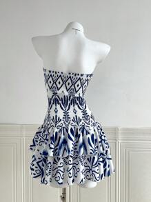 Chiquease 女士花卉印花紧身连衣裙，带荷叶边下摆，适合夏季