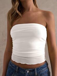 Glamine 白色褶皱露背透视上衣，夏季上衣，基本款，约会之夜，白色，露肩上衣，白色露肩上衣，夏季，白色抹胸