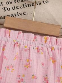 Baby Girls' 2-5T Pink Cute Floral Print Shorts, Comfortable Triangle Leggings, Summer - Pink - View 3