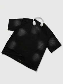 ROMWE MEN Street Life 男士标语印花结构T恤，适合春夏季日常穿着 - 黑色 - 查看 2