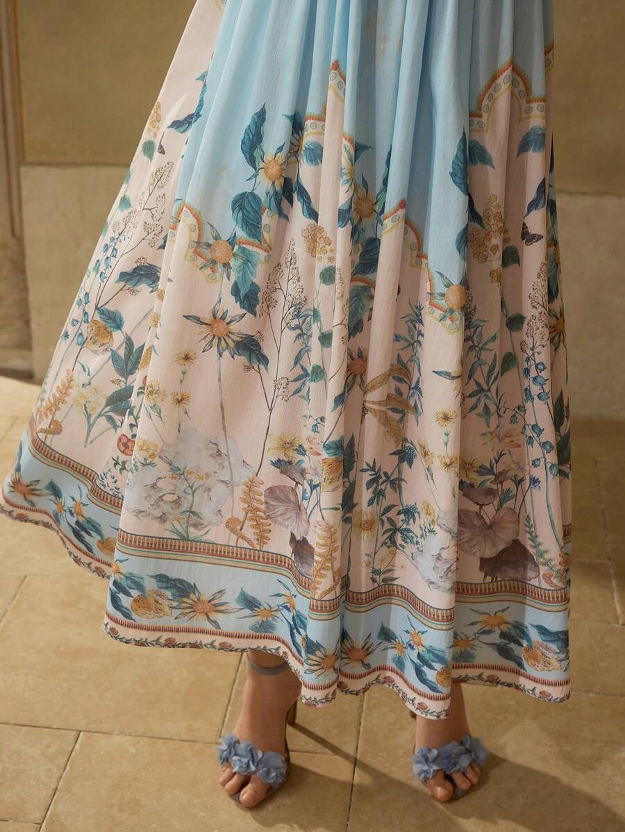 MOTF PREMIUM FLORAL PRINT GATHERED DRESS - Blue - View 2
