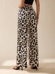 SHEIN Tall Pantalones largos casuales y relajados con estampado de leopardo para mujeres, ropa de mujer para verano y otoño - Marrón - Ver 2