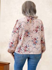 SHEIN Clasi 大碼印花褶邊燈籠袖襯衫