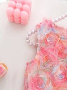 Baby Girl Spring&Summer Elegant Style Flower A-Shape Princess Pleated Dress - Pink - View 8