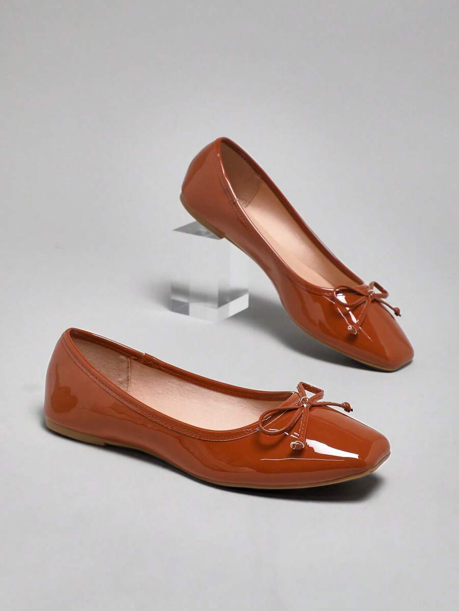 SHUZIA Women's Casual Elegant Square Toe  Comfortable Ballet Flats - Brown - View 1