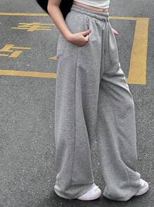DAZY Pantalones de chándal informales con cordón y bolsillo, sueltos, para adolescentes, color gris, ropa de vuelta al cole