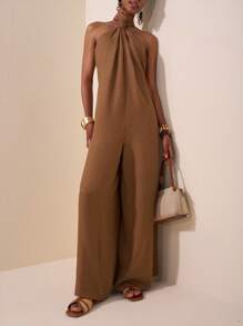 Zivah 2025夏季新款音乐节复活节母亲节婚礼季出席生日派对日常休闲度假邮轮海滩日光浴优雅宽松露背连体裤，红棕色