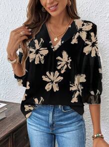 SHEIN LUNE 女士休闲简约豹纹图案办公室装印花衬衫适合秋冬季 - 彩色 - 查看 4