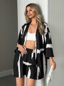 EURMUSE 2 pièces Ensemble Kimono et short oversize, mode pour l'été - Multicolore - Voir 5
