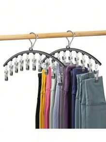 Zazumi 1pc Storage Stainless Steel Pants Hanger, Space Saving Wardrobe Storage With 10 Clips - Multicolor - View 1