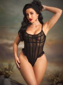 PinupGlam Body sexy, elegante, encantador y seductor para damas con volantes y transparencias