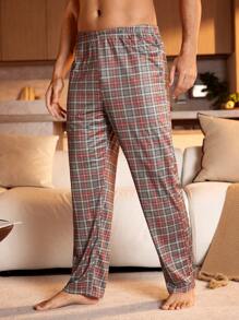 Manfinity Underwear&Sleepwear Basics Pantalones de pijama casuales cómodos con cintura elástica a cuadros para hombres, para primavera/verano
