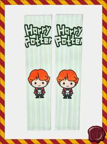 HARRY POTTER X SHEIN 1双薄荷绿卡通条纹夏季防晒雪纺袖套 - 綠色 - 查看 2