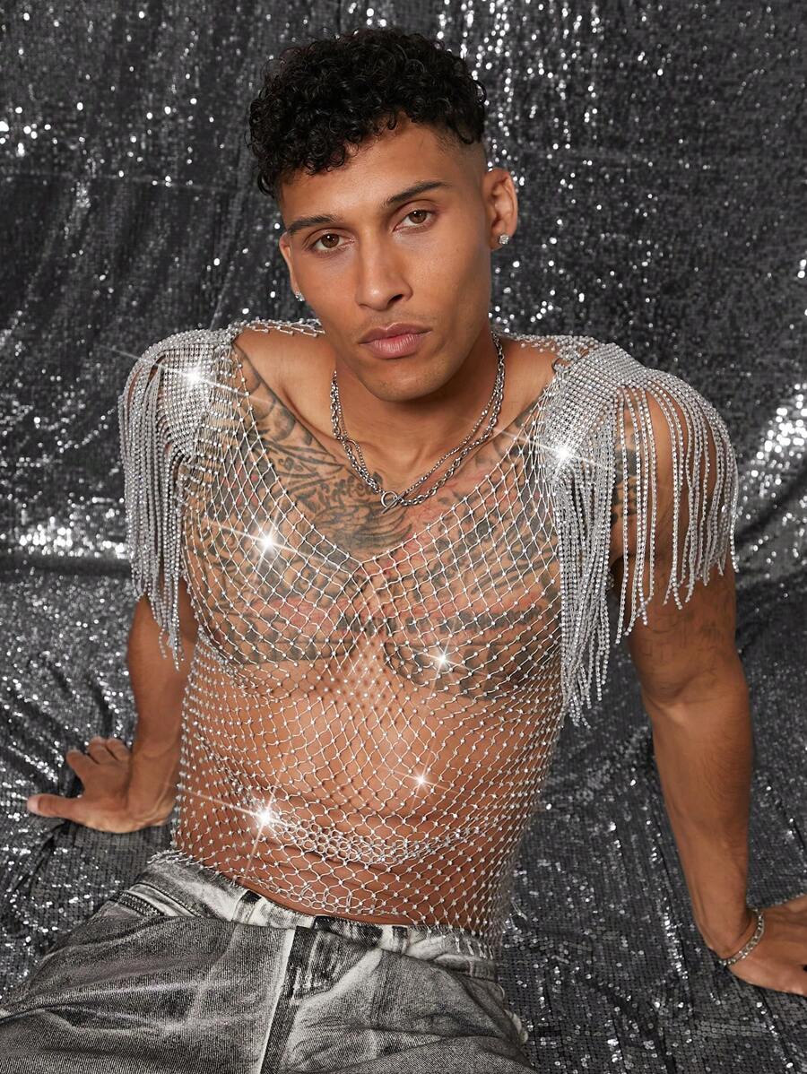 FeverCity 夏季男士性感透视镂空亮面背心