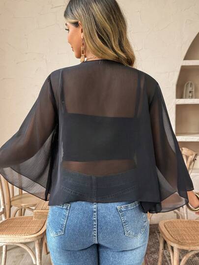 Weeklong Áo khoác mỏng tay chuông màu trơn thường ngày cỡ lớn cho nữ