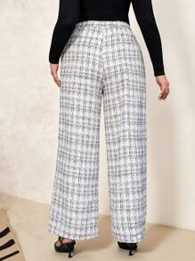 SHEIN Clasi Kích thước lớn Kẻ sọc Quần ống rộng - Đen và trắng - Xem 2
